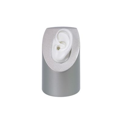 Small silver-metallic column with white left ear.