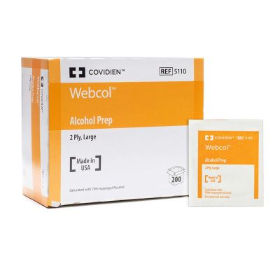 Webcol Alcohol Prep Pads, Large, Box of 200